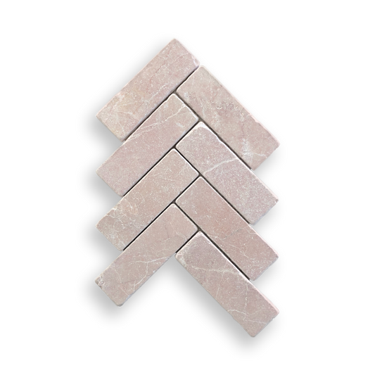 BALMAIN ROSADO TUMBLED NATURAL STONE HERRINGBONE MOSAIC