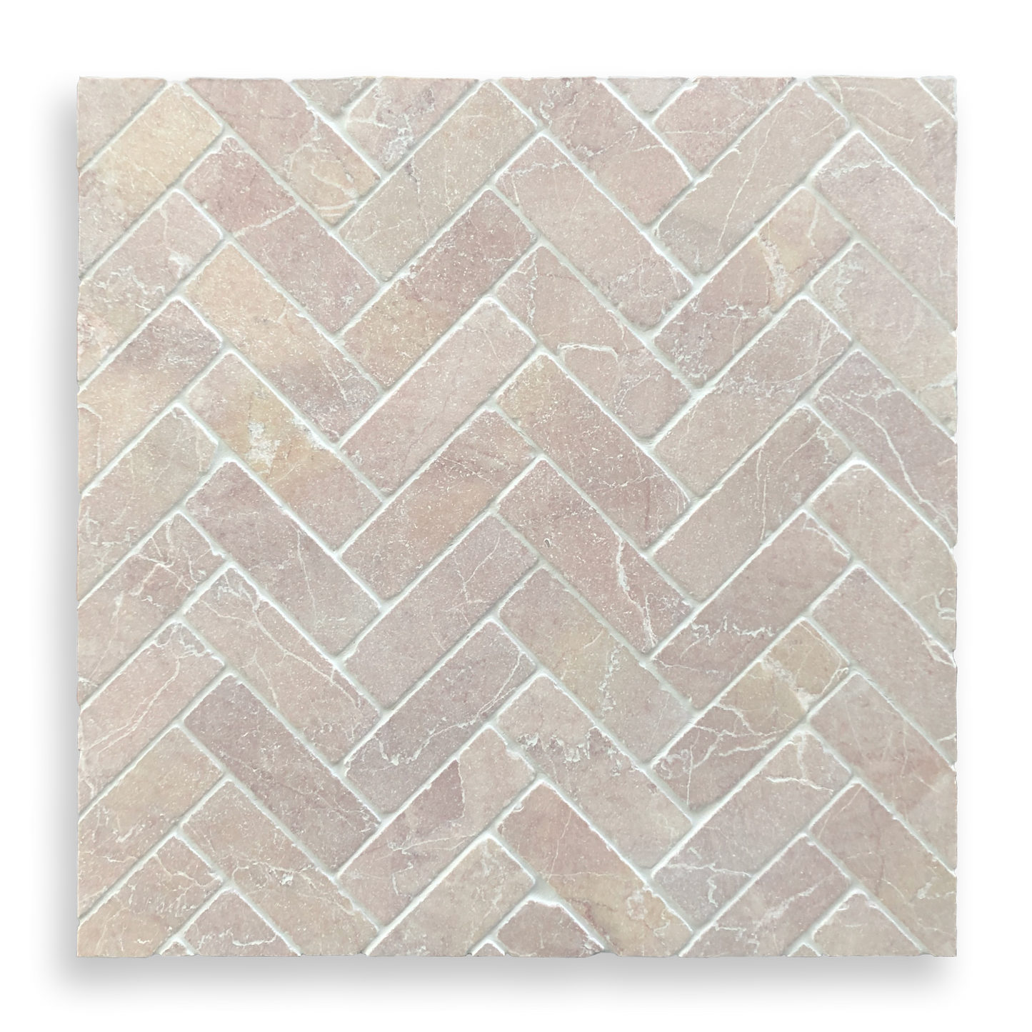 BALMAIN ROSADO TUMBLED NATURAL STONE HERRINGBONE MOSAIC