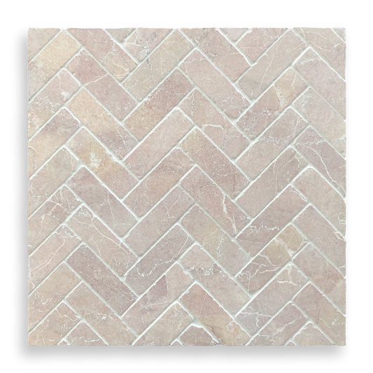 BALMAIN ROSADO TUMBLED NATURAL STONE HERRINGBONE MOSAIC