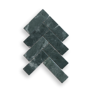BALMAIN TAJ GREEN TUMBLED NATURAL STONE HERRINGBONE MOSAIC