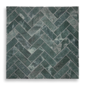 BALMAIN TAJ GREEN TUMBLED NATURAL STONE HERRINGBONE MOSAIC