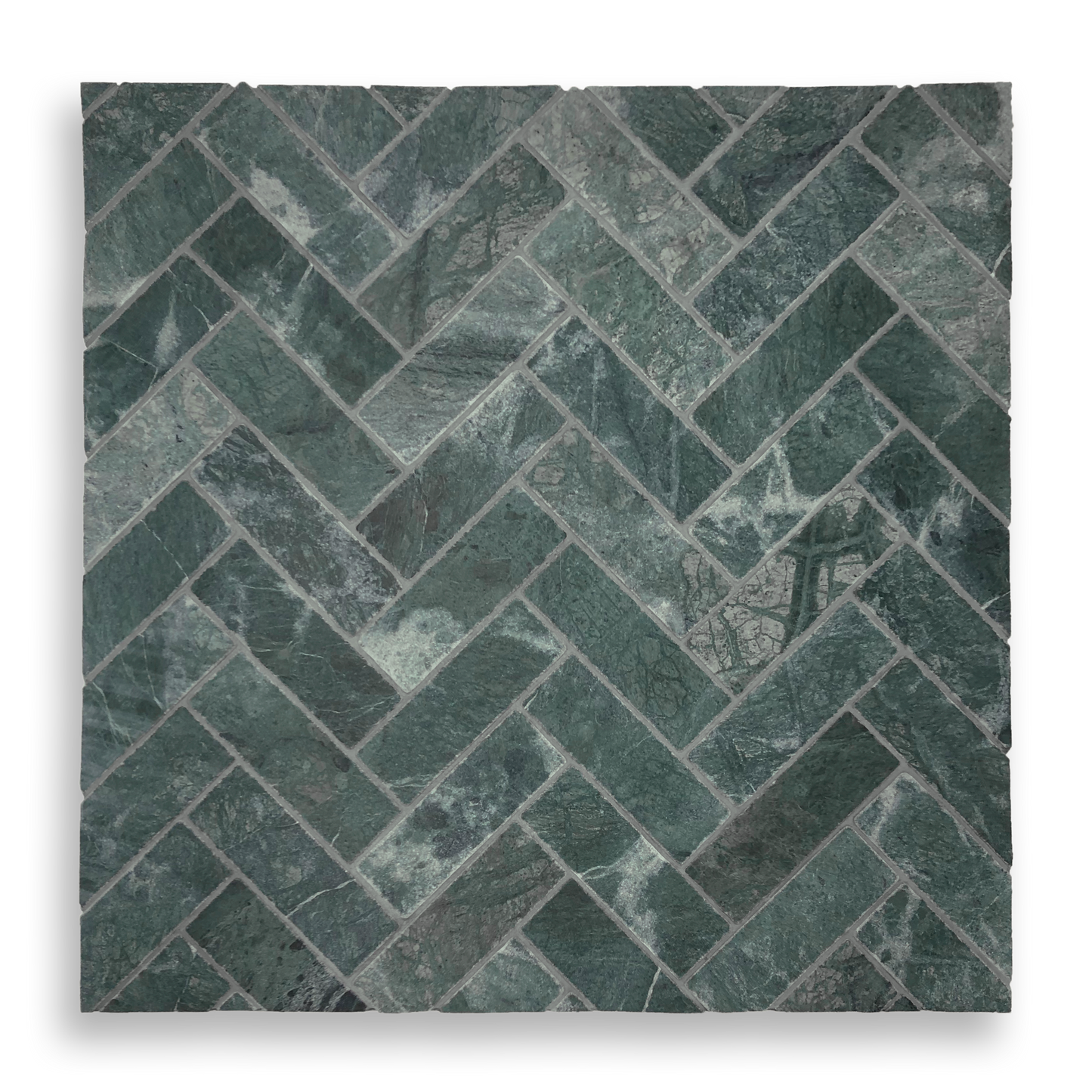 BALMAIN TAJ GREEN TUMBLED NATURAL STONE HERRINGBONE MOSAIC