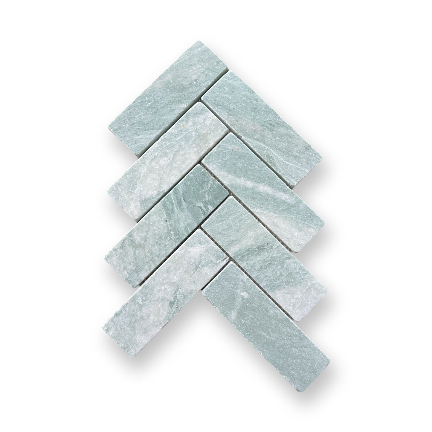 BALMAIN VERDI CRISTALLO TUMBLED NATURAL STONE HERRINGBONE MOSAIC