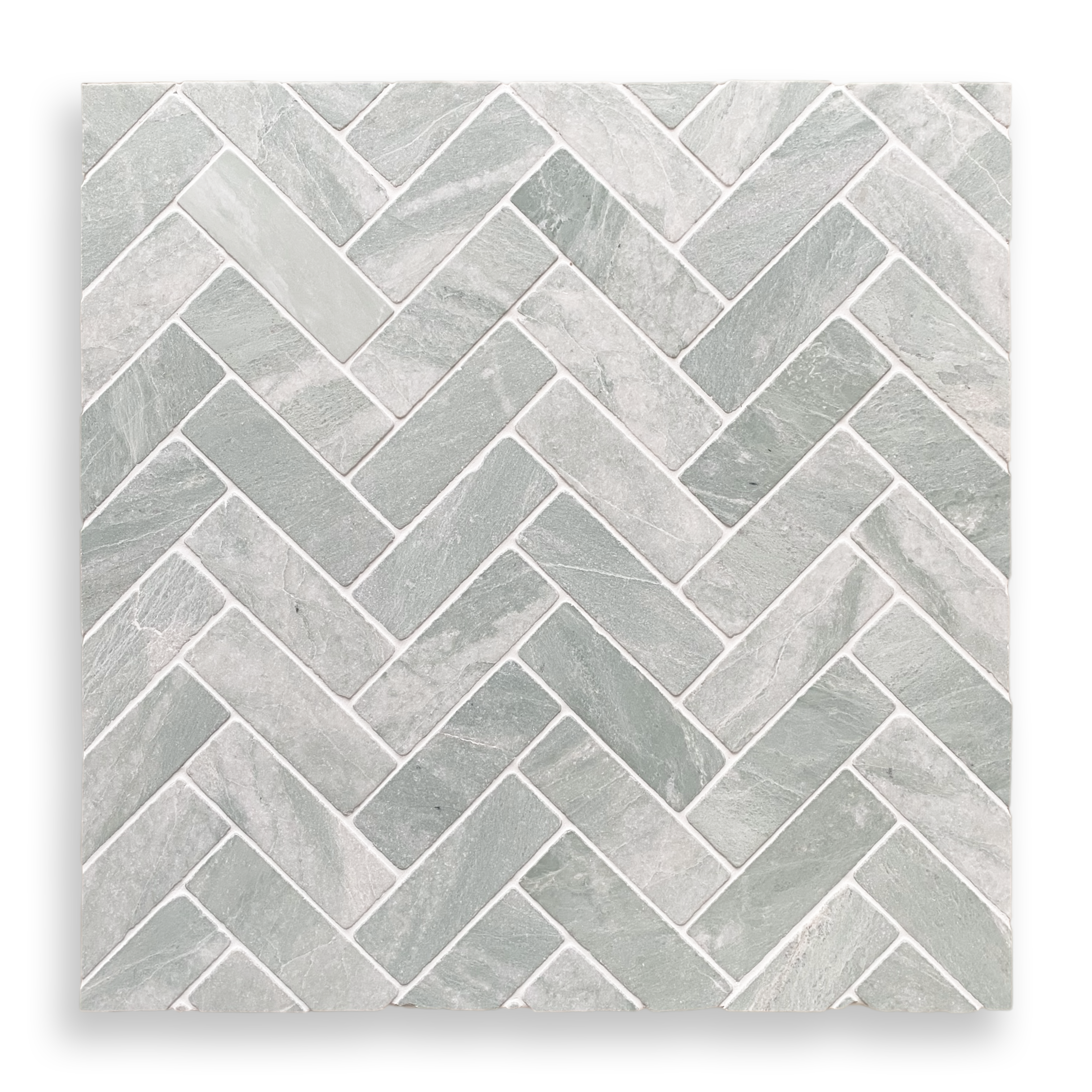 BALMAIN VERDI CRISTALLO TUMBLED NATURAL STONE HERRINGBONE MOSAIC