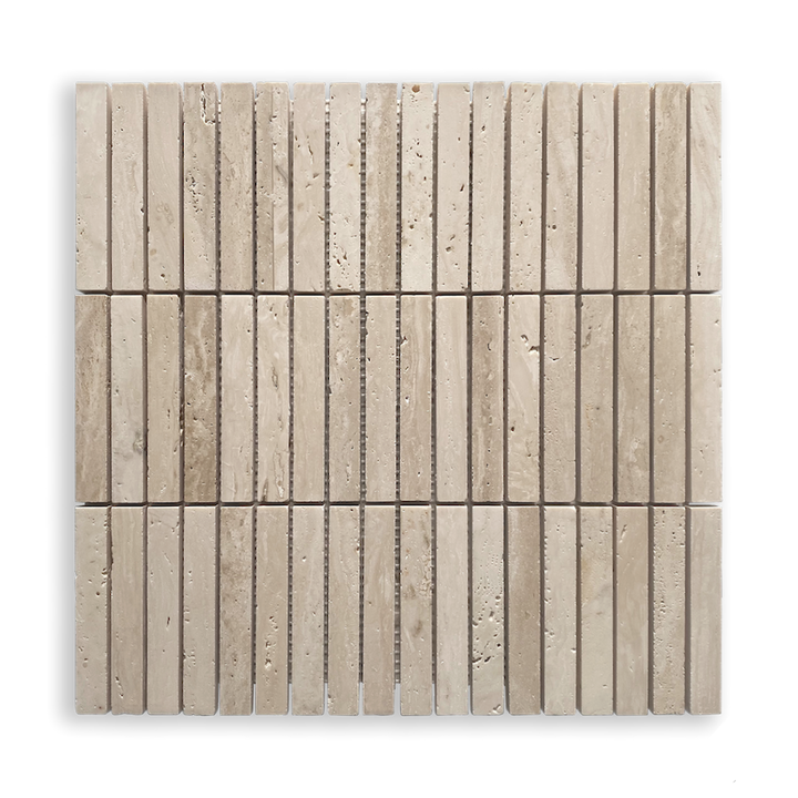 Bastoni Travertine Classic Natural Stone Kit Kat Mosaic Tile — Beige, Kit Kat & Finger