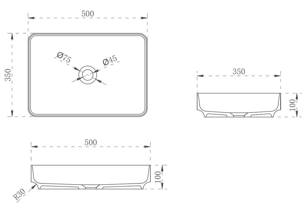 Wow Translucency Rectangular Above Counter Basin