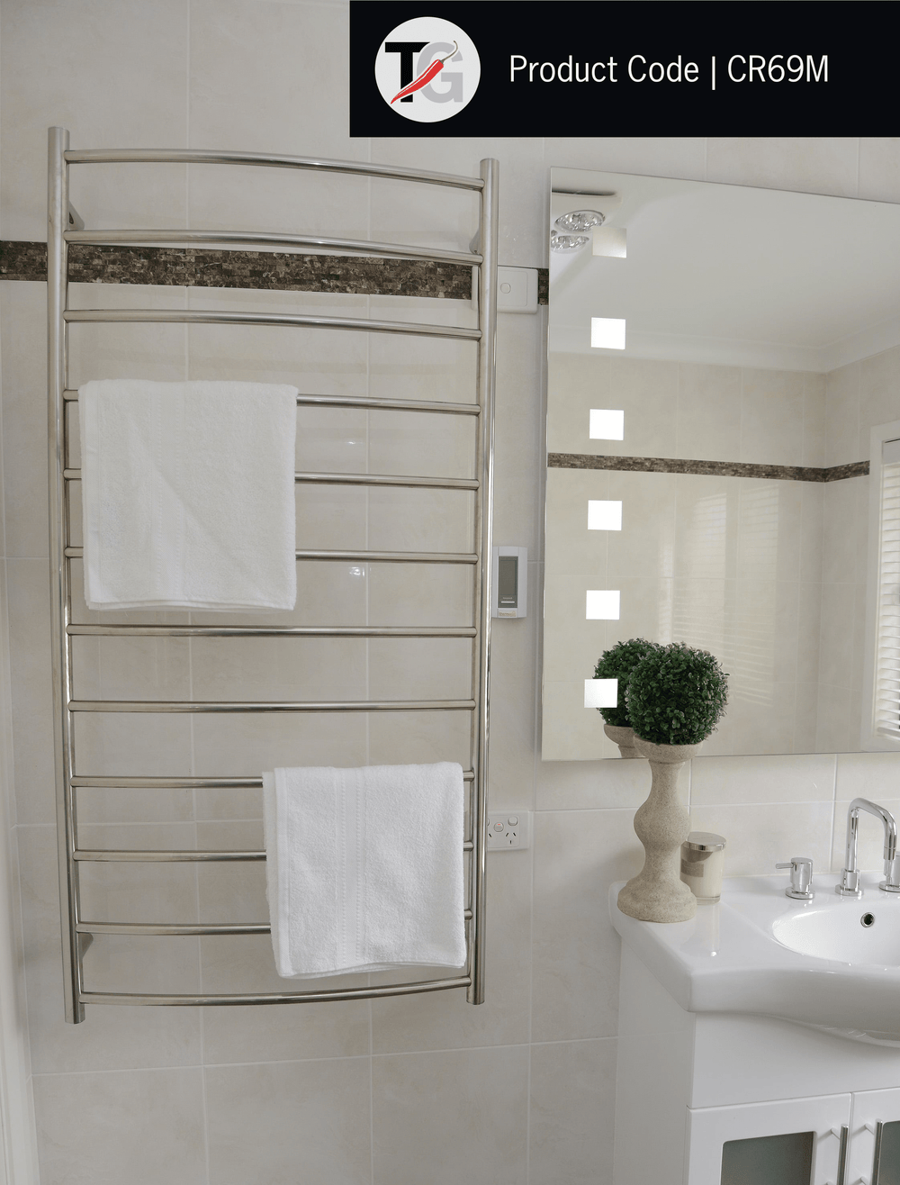CR69M Curved Round Polished Ladder Heated Towel Rail