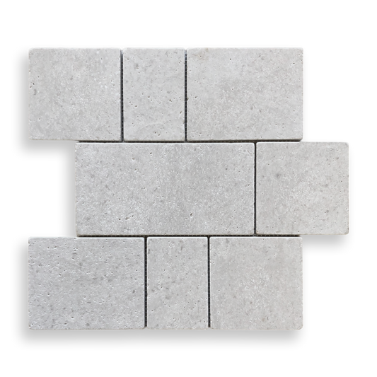 CALELLA GRIS TRAVERTINE RECTANGLE AND SQUARE MOSAIC TILE
