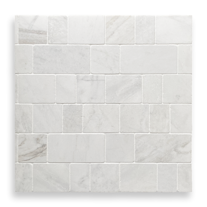Calella Light Bianco Oro Rectangle And Square Mosaic Tile — White, Natural Stone