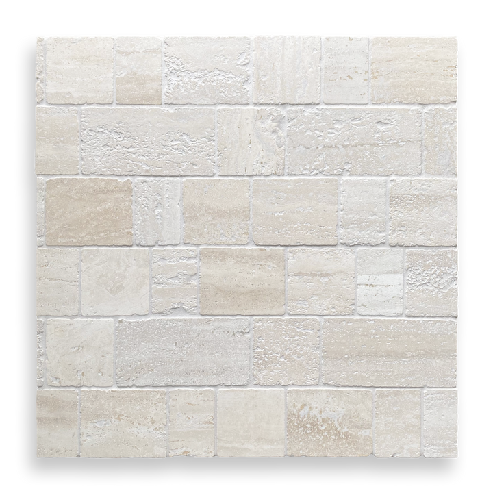 Calella Travertine Classic Rectangle And Square Mosaic Tile — Beige, Natural Stone