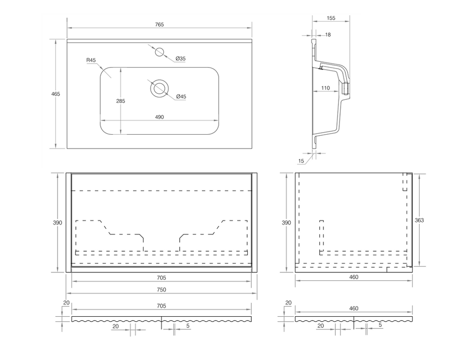 Capture 750mm Wall Hung Vanity