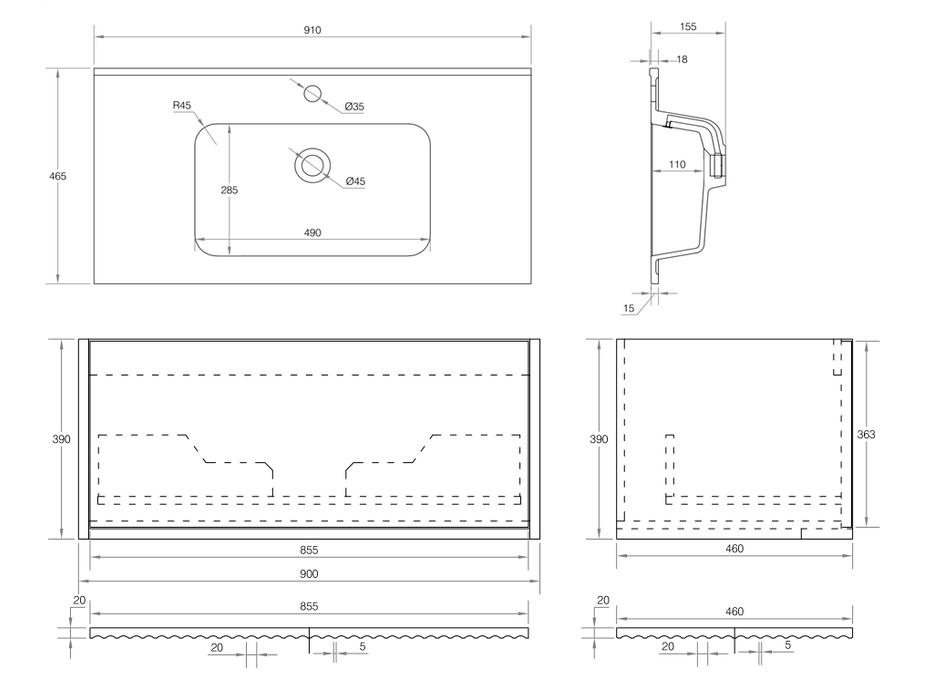 Capture 900mm Wall Hung Vanity