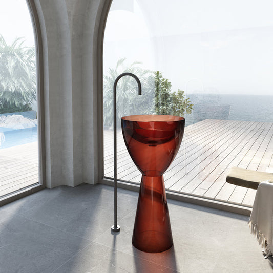 Wow Translucency Pedestal Basin — Amber Brown, Green & Earthy Tone, Solid Surface, Freestanding & Pedestal, Oval & Pill