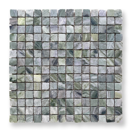 Cortona Amazonia Natural Stone Artisan Cut Small Square Mosaic Tile — Green, Square