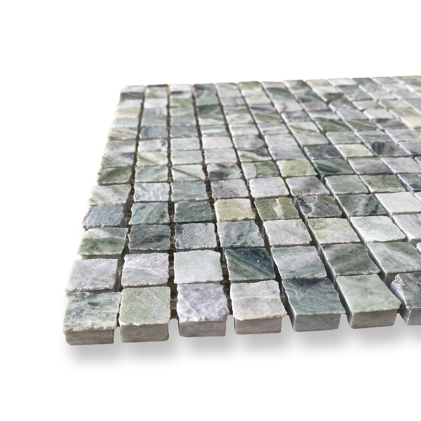 Cortona Amazonia Natural Stone Artisan Cut Small Square Mosaic Tile — Green, Square