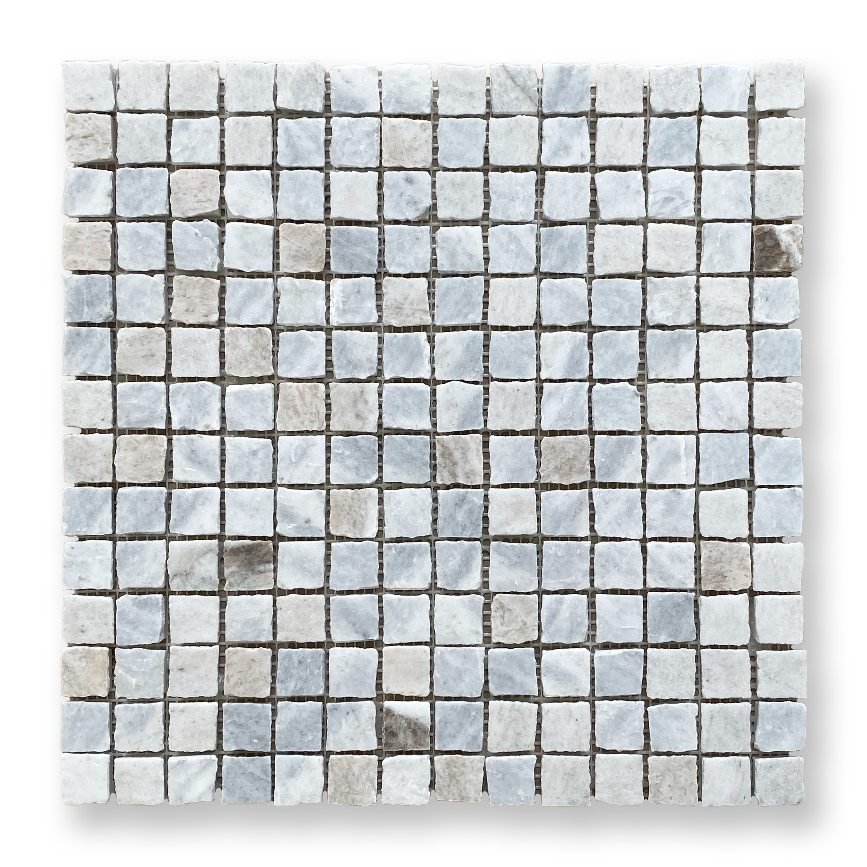 Cortona Bianco Oro Marble Artisan Cut Small Square Mosaic Tile — White, Square