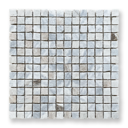 Cortona Bianco Oro Marble Artisan Cut Small Square Mosaic Tile — White, Square