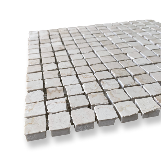 Cortona Botticino Limestone Artisan Cut Small Square Mosaic Tile — Beige, Square