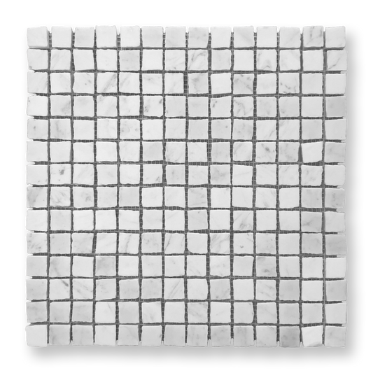 Cortona Carrara Marble Artisan Cut Small Square Mosaic Tile — White, Square