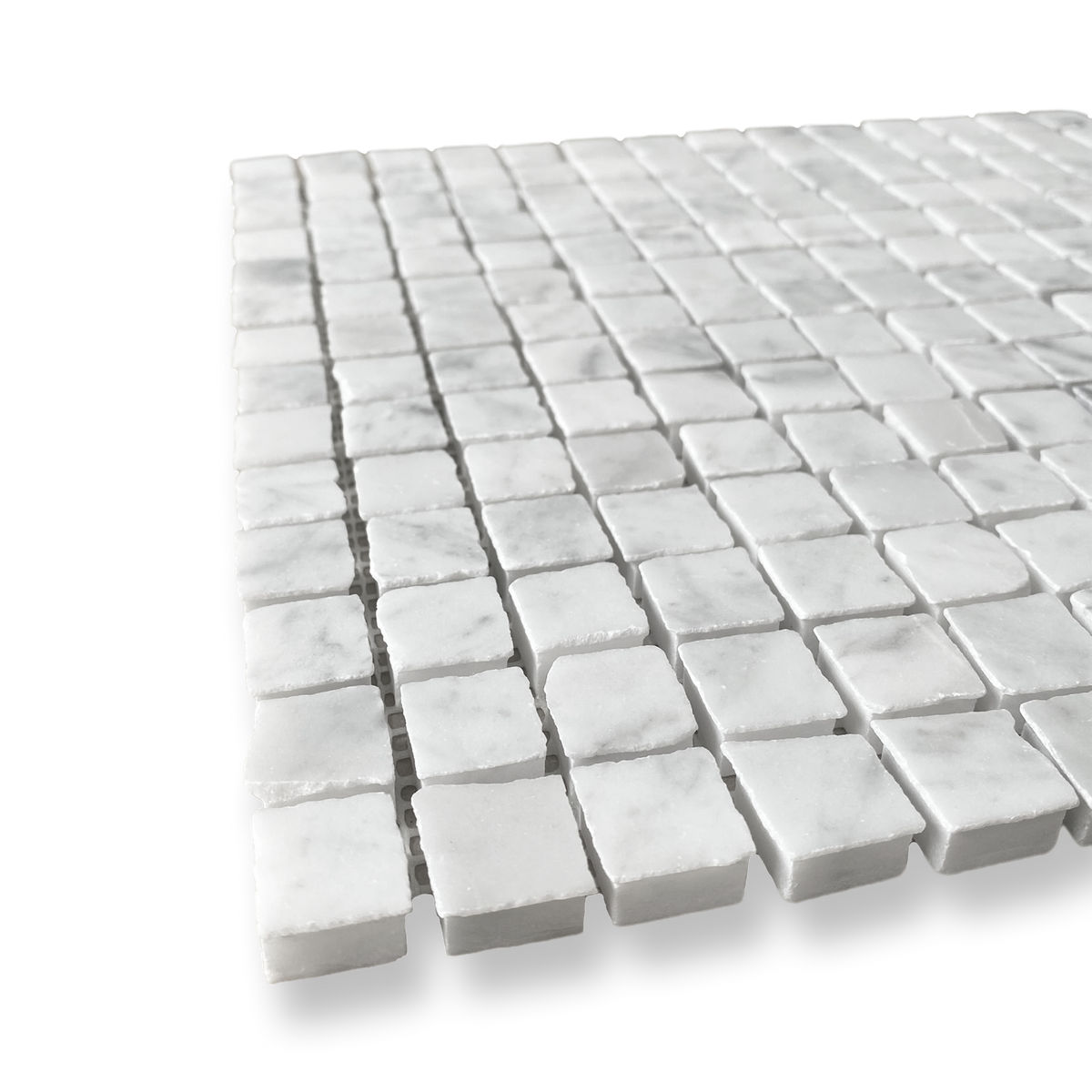 Cortona Carrara Marble Artisan Cut Small Square Mosaic Tile — White, Square