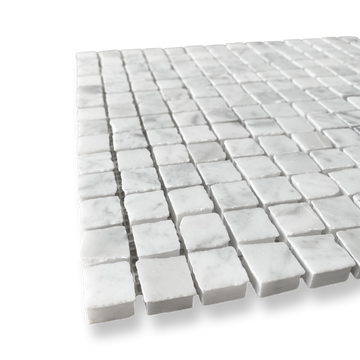 Cortona Carrara Marble Artisan Cut Small Square Mosaic Tile — White, Square