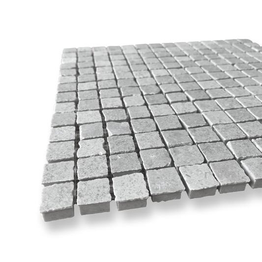 Cortona Cinder Grey Natural Stone Artisan Cut Small Square Mosaic Tile — Grey, Square