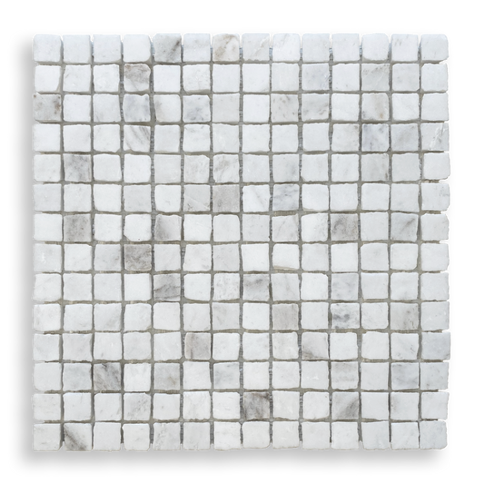 Cortona Light Bianco Oro Marble Artisan Cut Small Square Mosaic Tile — White, Square