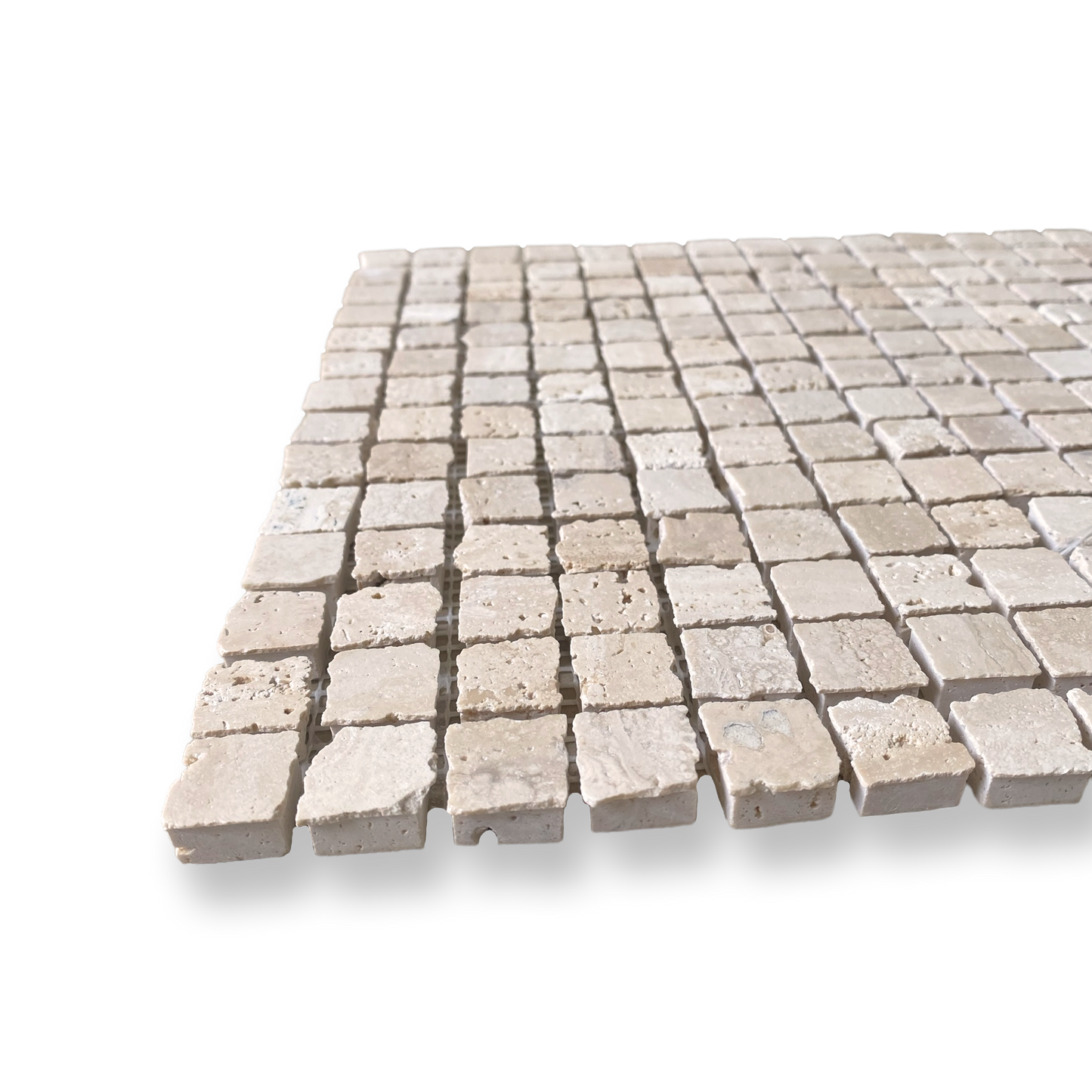 Cortona Travertine Classic Natural Stone Artisan Cut Small Square Mosaic Tile — Beige, Square
