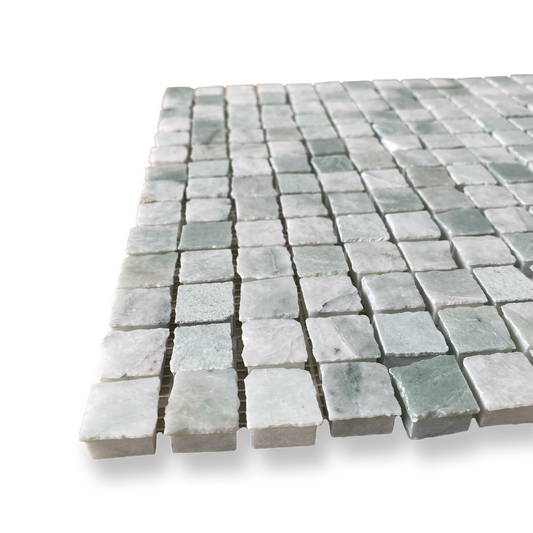 Cortona Verdi Cristallo Natural Stone Artisan Cut Small Square Mosaic Tile — Green, Square