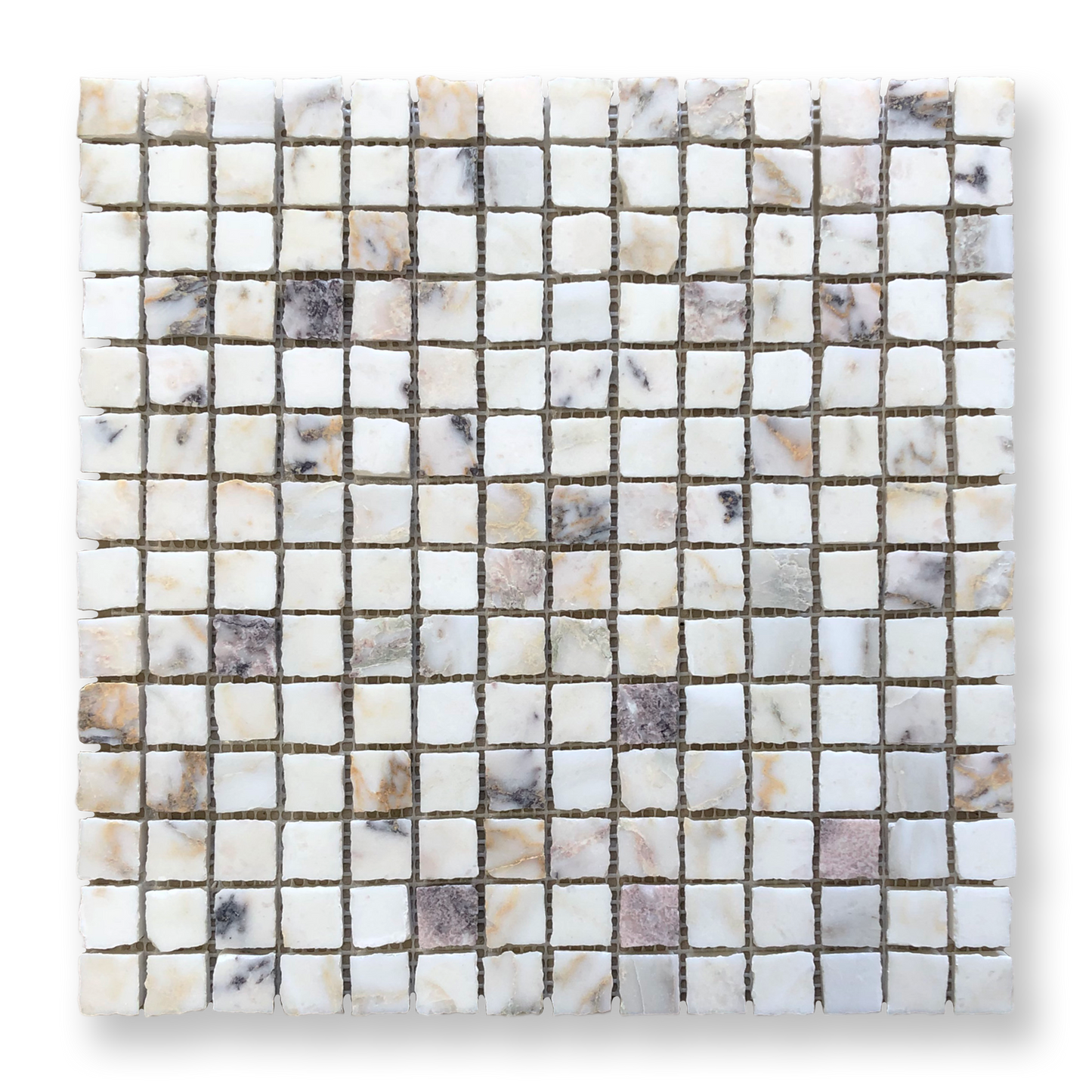 Cortona Viola Oro Marble Artisan Cut Small Square Mosaic Tile — White, Square