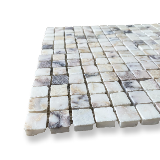 Cortona Viola Oro Marble Artisan Cut Small Square Mosaic Tile — White, Square