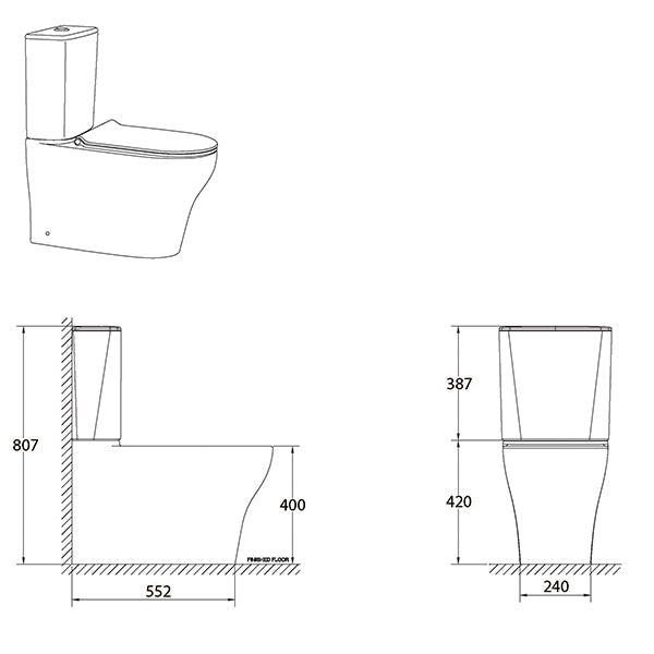 Cygnet Square Hygiene Rimless Close Coupled Back To Wall Back Inlet Toilet Suite