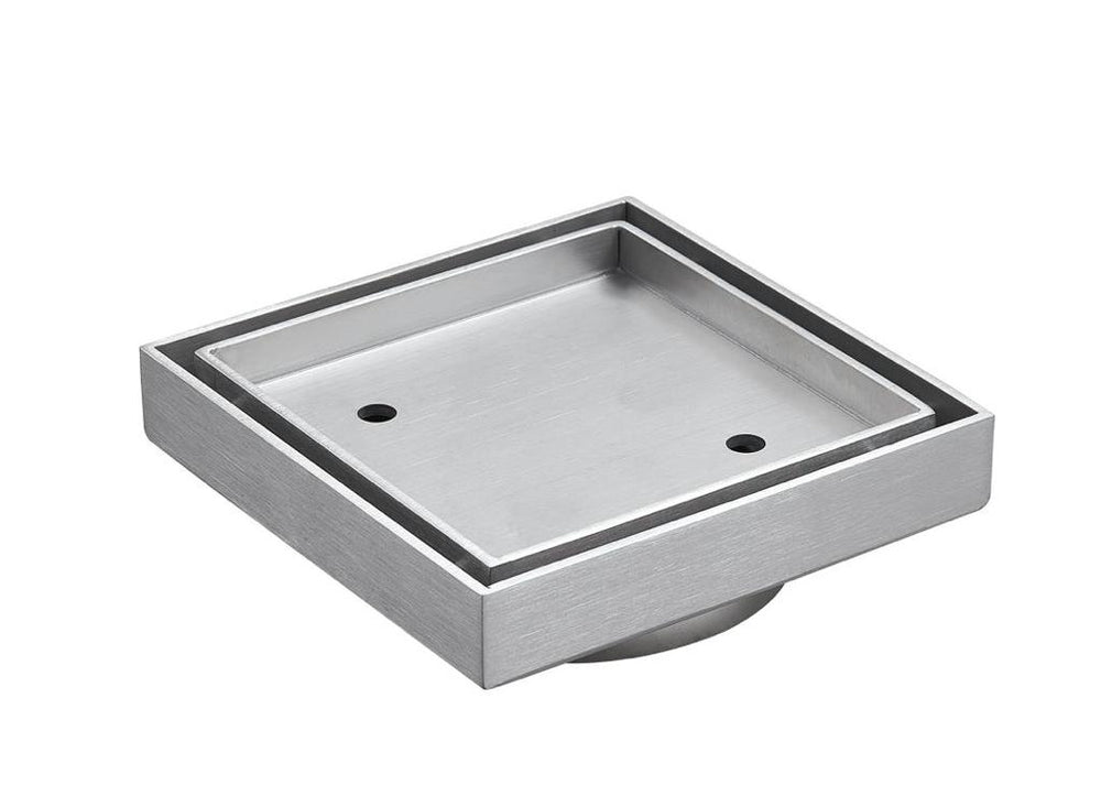 Brushed Chrome Slim Square tile insert floor drain (90 mm outlet)D444BC