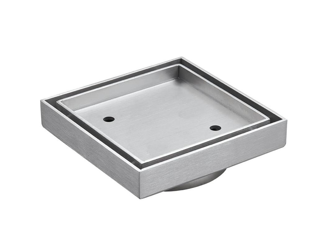 Brushed Chrome Slim Square tile insert floor drain (90 mm outlet)D444BC