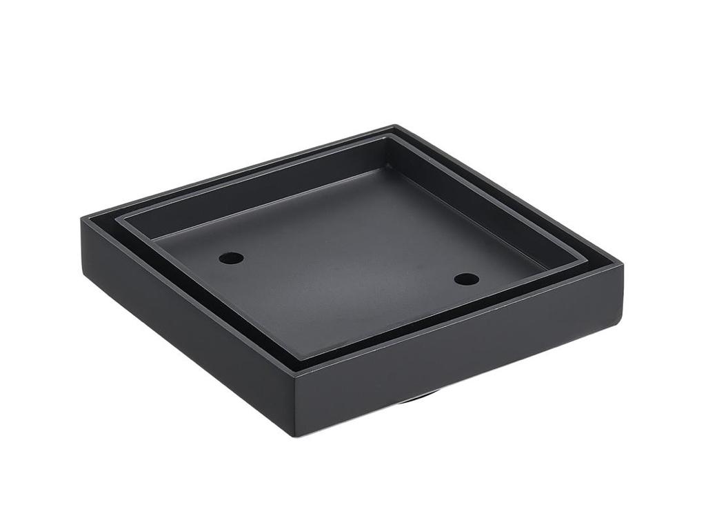 Black square tile insert floor drain (90 mm outlet)D333B