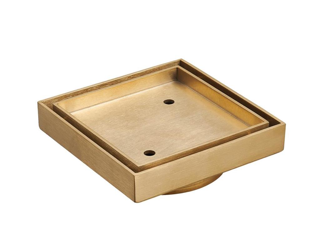 Brushed Gold Slim Square Tile Insert Floor Drain (90 mm outlet)D444BG