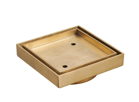 Brushed Gold Slim Square Tile Insert Floor Drain (90 mm outlet)D444BG
