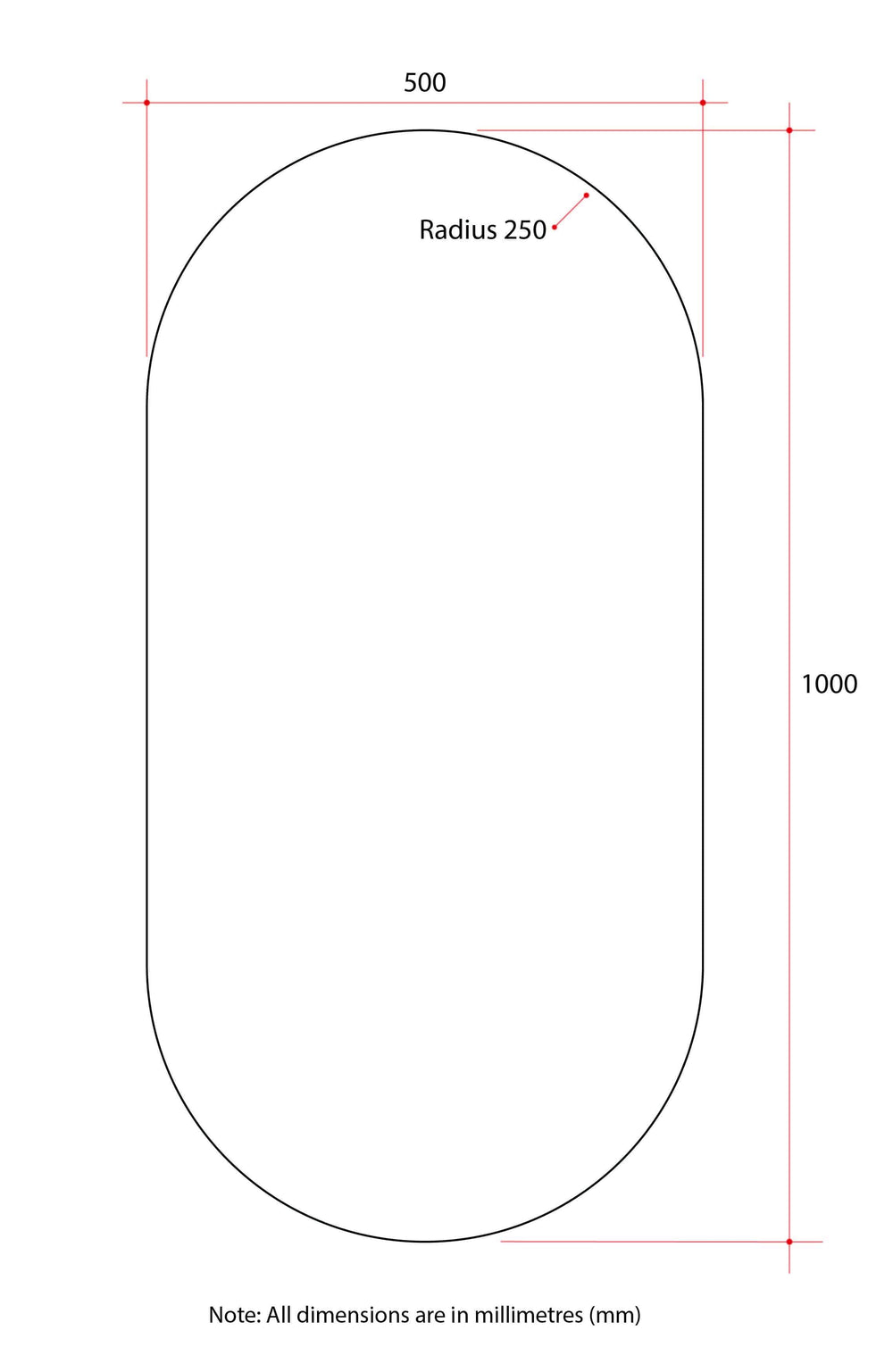 DP5010GT Pill Shape Polished Edge Mirror Glue-to-Wall