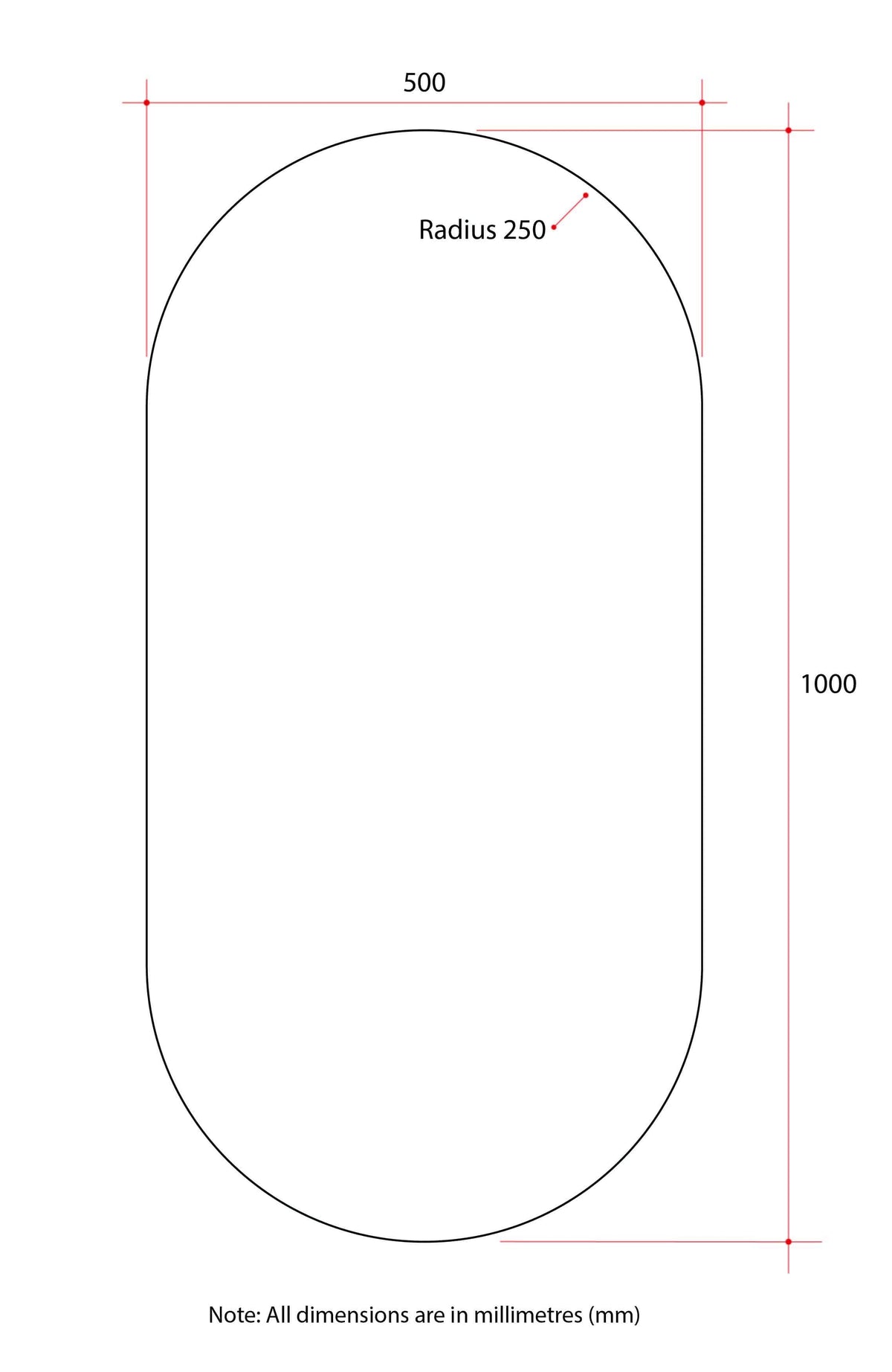 DP5010GT Pill Shape Polished Edge Mirror Glue-to-Wall
