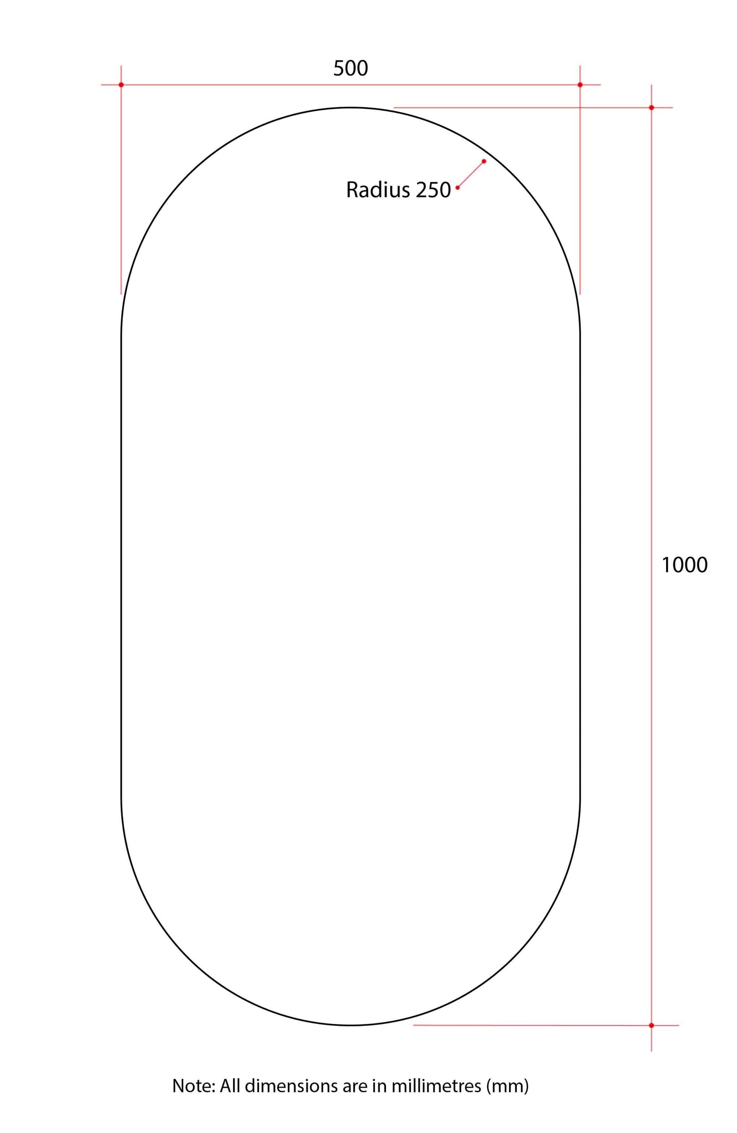 DP5010GT Pill Shape Polished Edge Mirror Glue-to-Wall