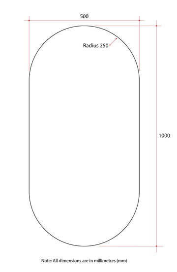 DP5010GT Pill Shape Polished Edge Mirror Glue-to-Wall