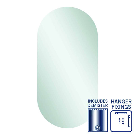 DP5010HND Pill Shape Polished Edge Mirror with Hangers including demister