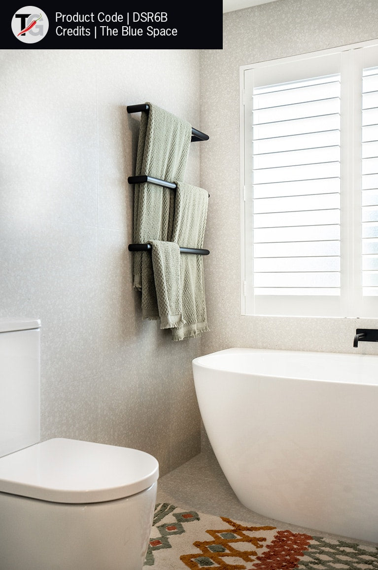 DSR6B Matt Black Round Single Bar Heated Towel Rail