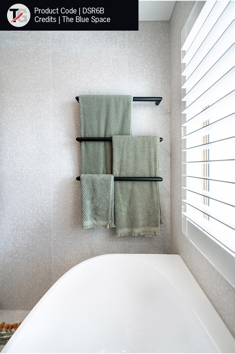 DSR6B Matt Black Round Single Bar Heated Towel Rail
