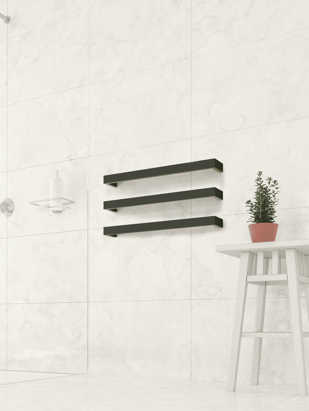 DSS6B Matt Black Square Single Bar Heated Towel Rail