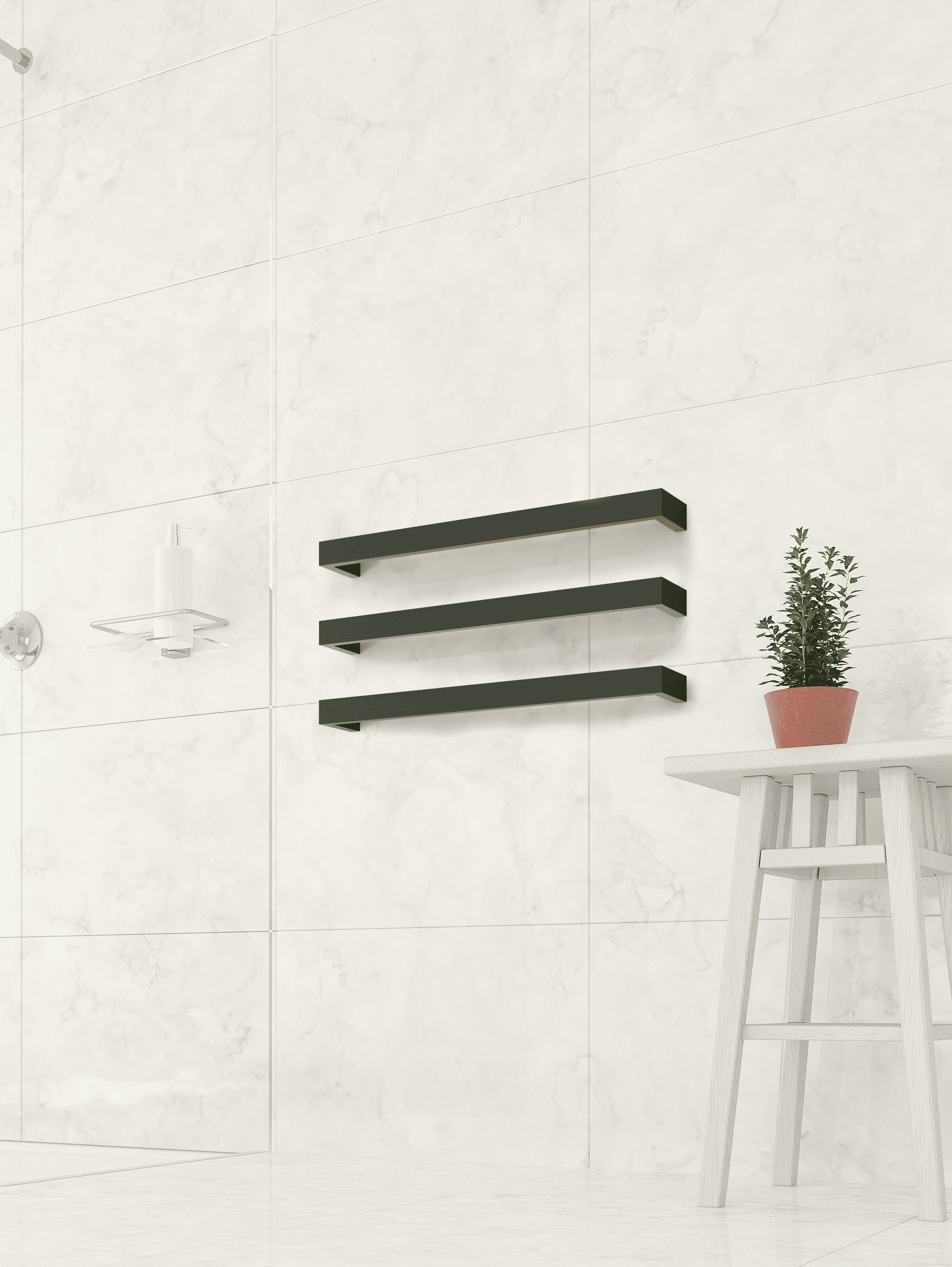 DSS6B Matt Black Square Single Bar Heated Towel Rail