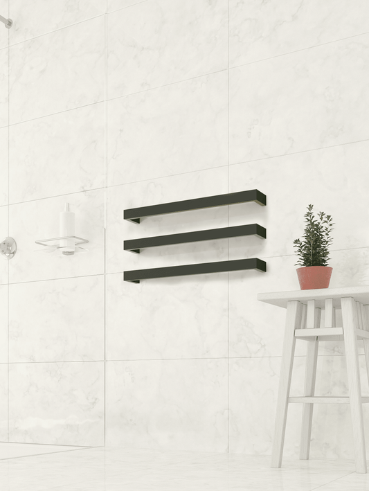 DSS6B Matt Black Square Single Bar Heated Towel Rail