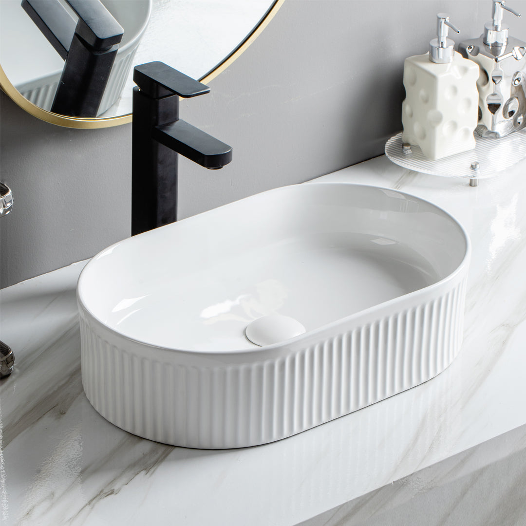 Ellips Fluted Fine Ceramic Above Counter Basin LK-EFA490