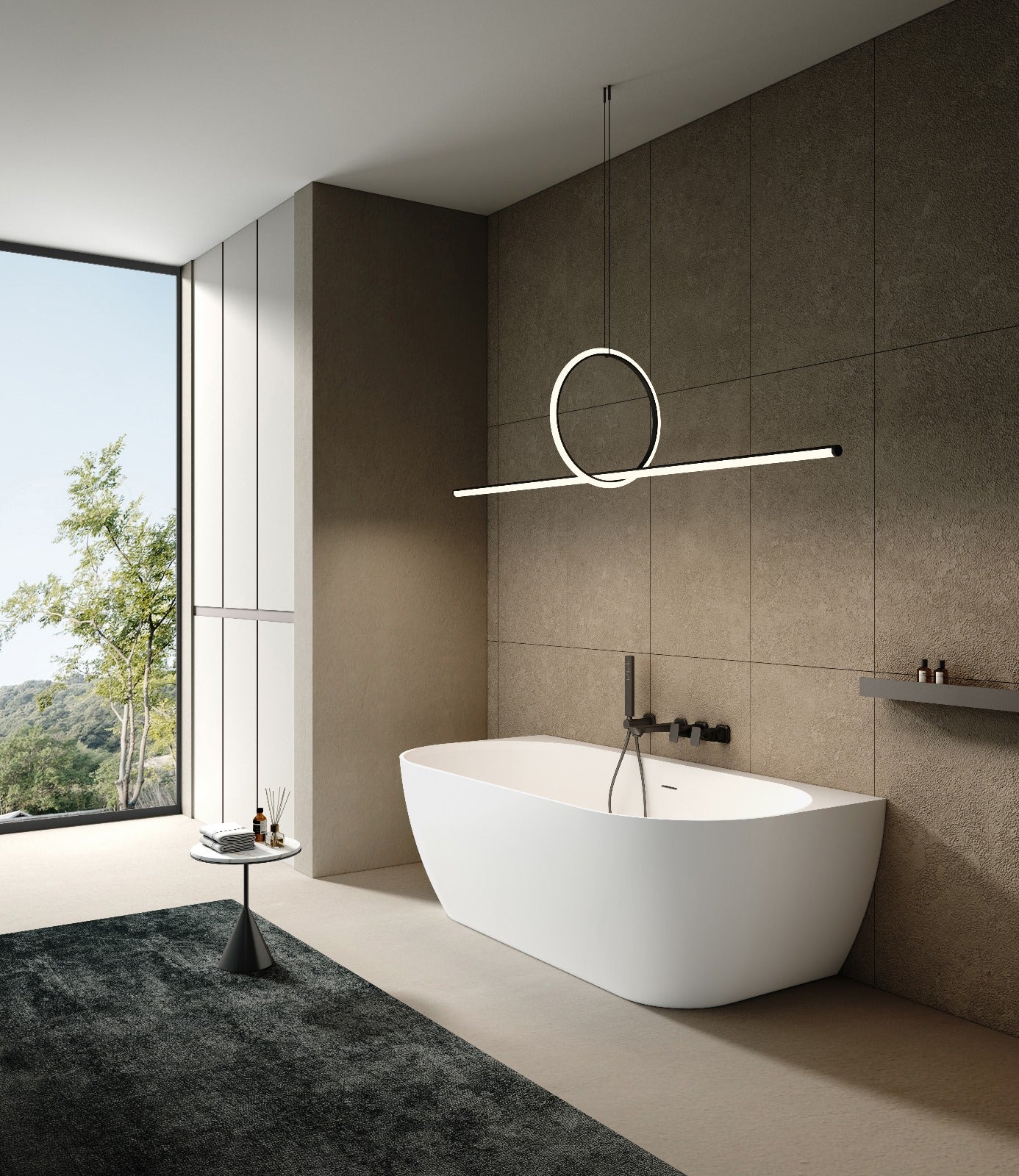 Eleni VX105-1700 Back to Wall Stone Bath with Overflow