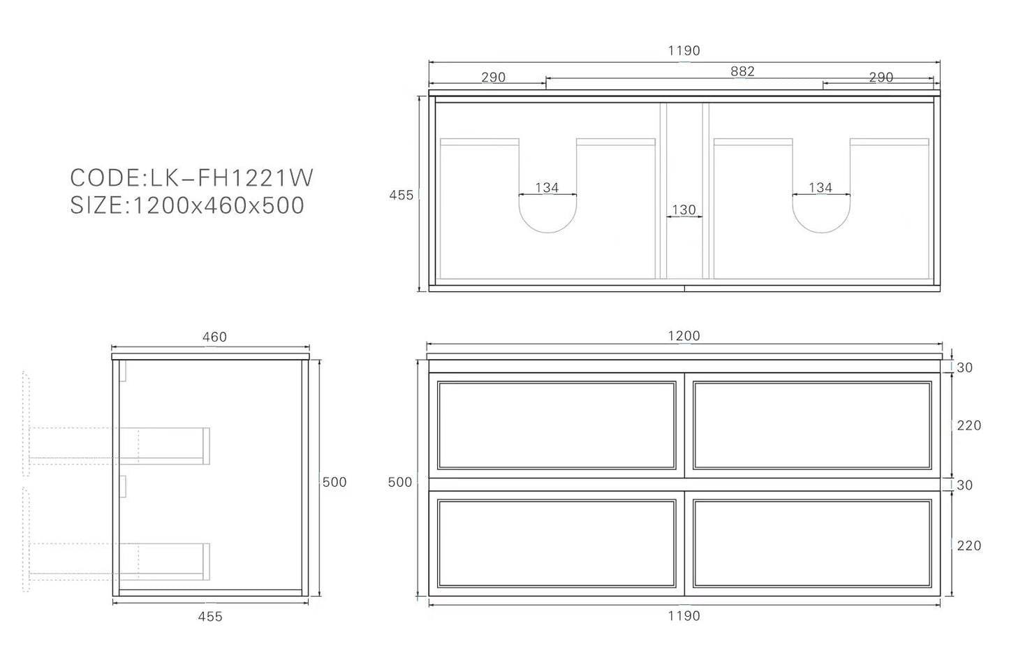 New Hamilton Federation Slim Wall Hung Cabinet Matte Grey LK-FH1221NW-MG